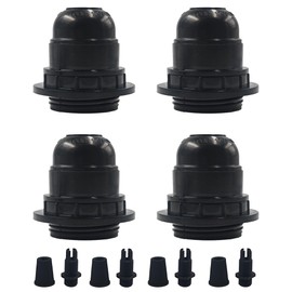 Runseaway 4Pcs E26 E27 Bakelite Black Medium Base Light Socket, Keyless DIY Vintage Style Edison Lamp Holder, Retro Replacement Cover Pendant Lamp Holder for Bulbs and Lampshades