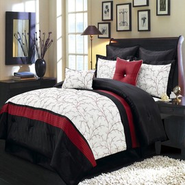 Royal Hotel Atlantis Ivory, Red and Black Twin Extra Long Size Luxury 6 Piece Comforter Set Includes Comforter, Bed Skirt, Pillow Shams, Decorative Pillows