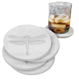 Drink Coasters - Dragonfly - Absorbent - set Handmade by McCarter Coasters for Patio Garden - House - Tabletop Protection - House Warming - Hot or Cold Beverages 4.38" Off-White (4pc)