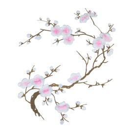 CHENGZI Plum Blossom Flower Embroidery Patches Applique Fabric Sticker Craft Sewing Repair Decoration, Set of 2 (White)