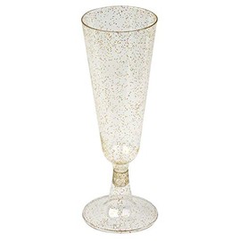Balsa Circle 36 pc 5 oz Gold Glittered Clear Plastic Champagne Glasses - Disposable Wedding Party Catering Tableware
