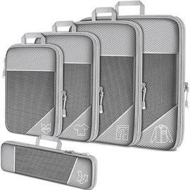 Compression Packing Cubes 5 Set Travel Packing Organizers for Carry on Luggage, Multi-Functional Clothing Sorting Packages,Travel Packing Pouches Grey