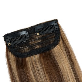 S-noilite 1 piece Clip In Short Hair Extensions Real Human Hair Invisible Mini Short Clip in Hairpiece for Women with Thin Hair 8 inch Medium Brown Mixed Dark Blonde