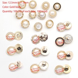 Youmeizer 100PCS(10 styles) Resin Button Decorated with Artificial Pearls for Crafting· Sewing Replacement·Replacement·Knitting Sweaters Handmade Crafts It's stored in a Plastic Box (Gold)
