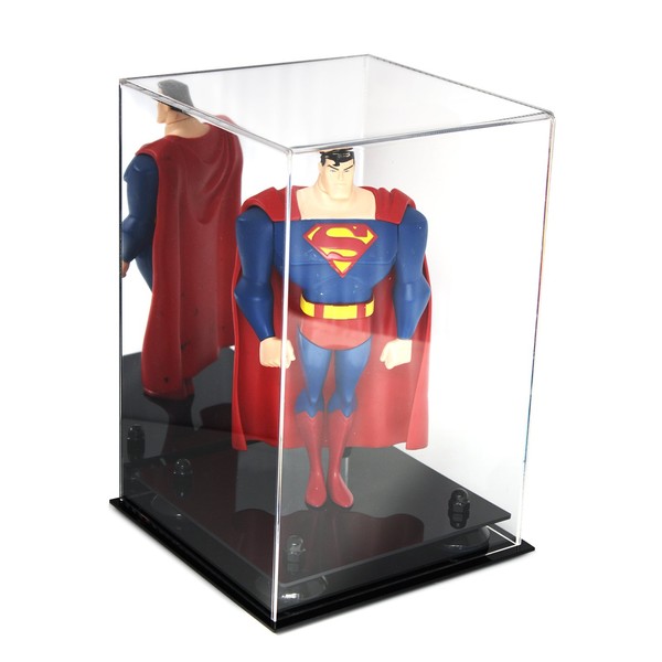 Better Display Cases Acrylic Versatile Display Case Display Case - Medium Square Box with Mirror Case, Black Risers and Black Base 8" x 8" x 12" (V42/A060)
