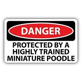 Zirni Danger Protected by a Highly Trained Miniature Poodle Slogan Sign Sticker Decal Design