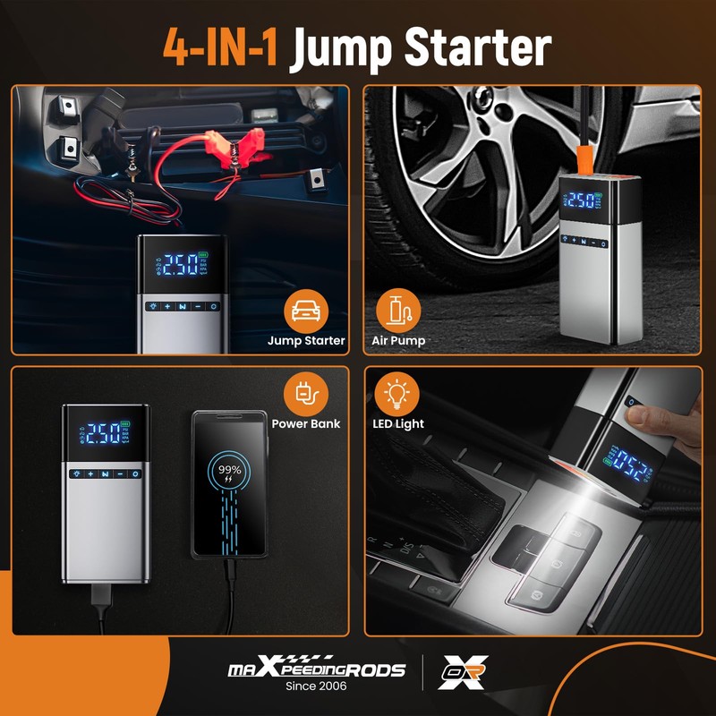maXpeedingrods Car Jump Starter with Air Compressor, 2500A 150PSI Portable