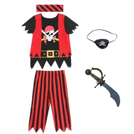 Wiclin Kids Pirate Outfit 5pcs Children's Pirate Costume Pirate Role Play Pirate Dress up for kids 9-10years