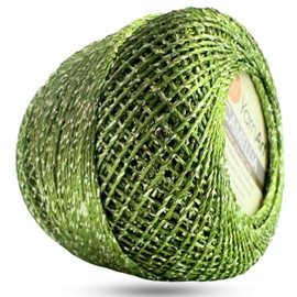Yarnart Camellia Metallic Shimmer Fine Yarn - 70% Polyester, 30% Metallic, 192m, 20g, Crochet Thread, Lace, Embroidery, Jewelry Making, and Decorative Craft Yarn, 1.25mm Hook (Green)