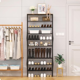 MILEFA 10-Tier Tall Shoe Rack, Large Capacity Shoe Shelf Holds40-45 Pairs, Shoe Shelf for Entryway, Hallway, Living Room, Rustic Brown