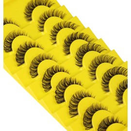 False Eyelashes Natural Russian Strip Lashes Wispy Cat Eye Mink Lashes 3D D Curl Fake Eyelashes Lightweight Transparent Band Handmade Reusable Lashes Pack