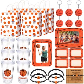 SiliFine Ball Gifts Sports Theme Party Favors Set Include Photo Frame Plastic Cup Bracelet Keychain Gift Bag for Ball Party Reward Gifts(Basketball)