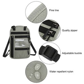 DONGKER Chest Pouch, RFID Hidden Passport Pocket with Multiple Pockets, Waterproof Security Neck Wallet with RFID Protection for Cash, Cards, Keys and Passport