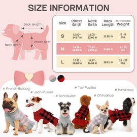 YUDODO Small Dog Sweater Dress Puppy Sweaters Knitwear with Bowtie Pet Turtleneck Plaid Warm Clothes for Small Dogs Girls Leash Hole Pink S