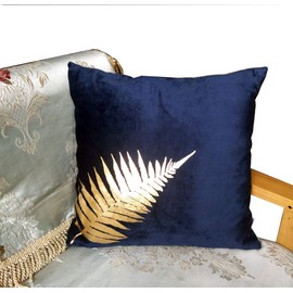 ZUODU 45x45cm Blue Velvet Cushion Cover 45 x 45 Cm Navy Peach Skin-Like Decorative Pillow Cover Cushion Cover 18x18” Free Combination (golden Leave-Navy)