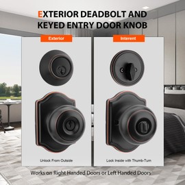 Haidms Exterior Deadbolt and Keyed Entry Bronze Door Knob Set, Keyed Entry Front Door Knobs, Deadbolt Oil Rubbed Bronze Doorknob with Lock and Key(3 Pack)
