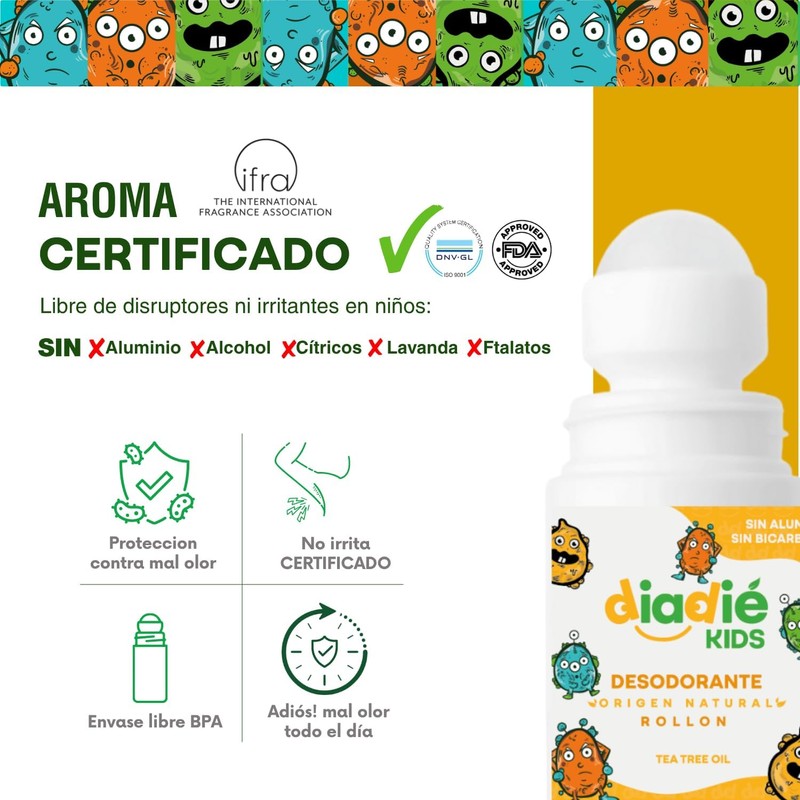 DIADIE KIDS Desodorante natural para Niños, Rollon 1 Pza