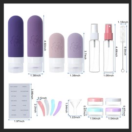 Kit De Viaje Portátil De 17 Botellas, Envases De Silicona Color Purple