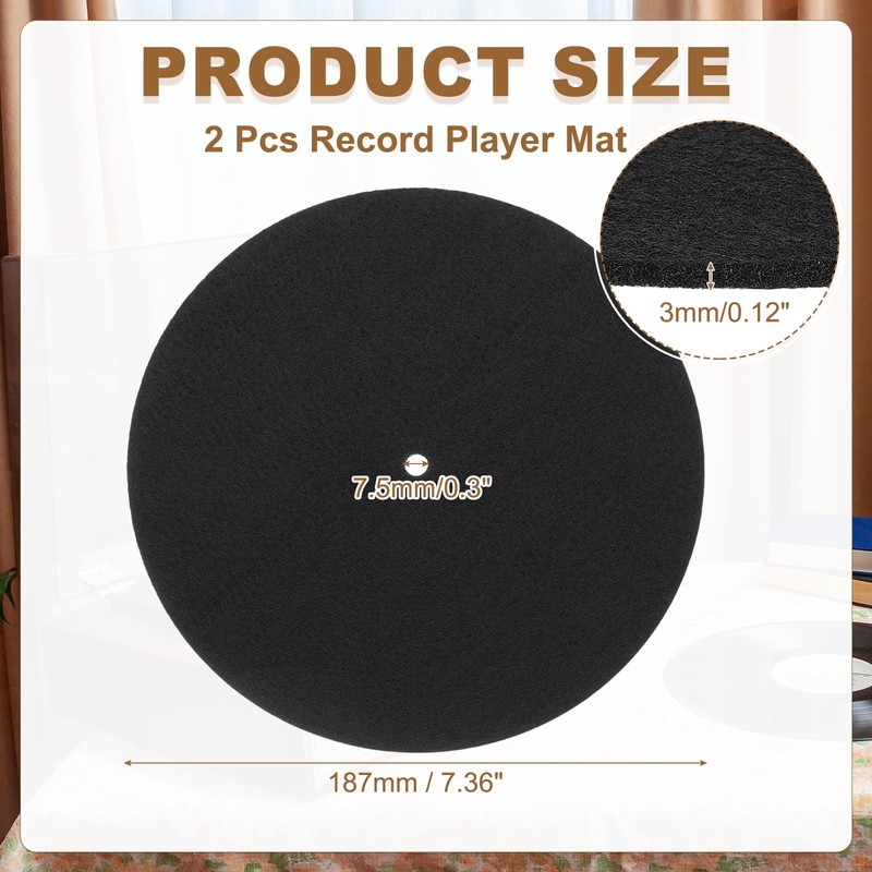 2 Pcs Record Player Mat, 7 Inch Turntable Mat 3mm