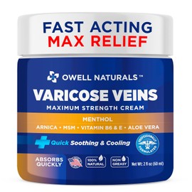 OWELL NATURALS Crema Para Piernas Con Varices Y Arañas Vasculares 2 Oz Con Vitamina E - Fórmula Totalmente Natural De Máxima Potencia, Alivio Rápido De Las Molestias En Articulaciones, Músculos Y Rodi