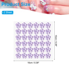 PATIKIL Flower Self-Adhesive Rhinestone Stickers, 2 Sheet/72 Pcs Face Gems Jewel Stickers Crystal Embellishment Sheet for Crafting Nail Decor Makeup DIY, Light Purple