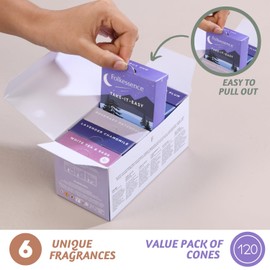 Folkulture Incense Cones Scented, Set of 6 Inscents-Cones (120 Cones) with Incense Cones Holder for Relaxation - Rosemary, Jasmine, Patchouli Incense, Aqua Oud, Lavender Incense Variety Pack (Sleep)