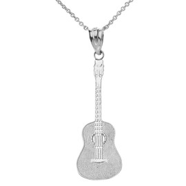 Acoustic Guitar Sterling Silver Music Charm Pendant Necklace, 20"