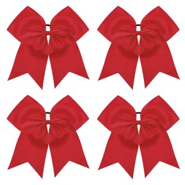 TUUXI 4pcs 8" Large Cheer Bows Elastic Hair Tie Bands Grosgrain Ribbon Ponytail Holder Red for Teen Girls Softball Cheerleader