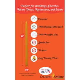 D'light Online Elegant Taper Premium Quality Candles, Hand-Dipped, Dripless and Smokeles - Set of 12 Individually Wrapped (10 Inch, Autumn Yellow)