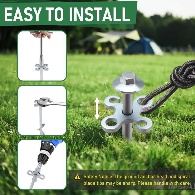 Ciyivak Ground Anchors Screw in – 4 Pack Spiral Tent