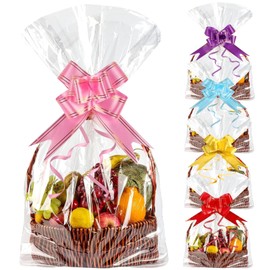 Large Cellophane Bags for Hampers with Pull Bows, 18Pcs 20 x 27.6 Inches Clear Cellophane Bags Cellophane Wrap Bags for Hampers, Making Christmas Party Presents Packaging