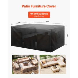 VEVOR Patio Furniture Cover, 420D Heavy Duty Waterproof Outdoor Dining Table and Chairs Cover, Large Squre Patio Table Covers with Air Vent for All Weather, 94L x 94W x 28H inch, Black