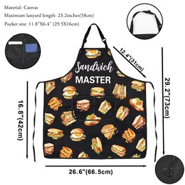 VAMSII Sandwich Lover Apron With Pockets Sandwich Master Adjustable Apron Foodie Kitchen Gift Sandwich Maker Gift (Sandwich Master A)