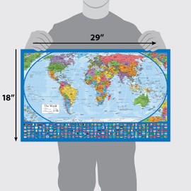 Equal Earth World Map Poster - map design shows continents at true relative size. (LAMINATED, 18” x 29”)