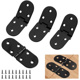 Folding Hinge Folding Table Hinge Stainless Steel Round Hinges 180 Degree Screw-On Hinge Foldable Table Hinge Furniture Hinge Sewing Machines Tables Flap Hinge (Black, 8 Pieces)