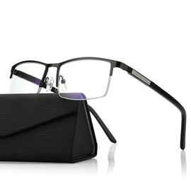 CARA Premium Durable Metal Reading Glasses for Men Flexible Rectangular Frame, Blue Light Blocking Readers(Satin Black, +2.50)