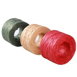 3 Rolls 50M Christmas Matte Raffia Paper Ribbon,Natural Red Green Raffia Paper Ribbon Xmas Raffia Twine Paper Ribbons Recyclable String Packing Ribbon Raffia Yarn for Gift Wrapping