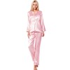 SWOMOG Womens Silk Satin Pajamas Sets 2 Pieces Sleepwear Long-Sleeve