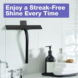 Kincmax All-Purpose Shower Squeegee - Stainless Steel Silicone Bath Squeegee - Window Shower Door Squeegee for Shower Glass Doors with Hook - Bathroom Shower Kitchen - Medium Black