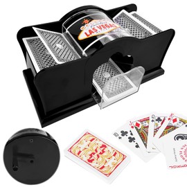Card Shuffler, Manual Card Shuffler 2 Deck With Hand Crank, Mixing Machine Card Shuffler, Poker, Skip Bo & Many Other Cards - Mixing Machine for the Perfect Shuffling Break (Black)