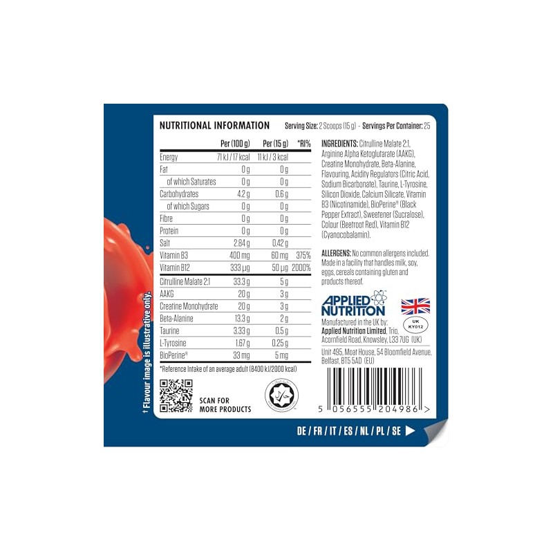 Applied Nutrition Pump Zero Pre Workout - Zero Stim, Caffeine