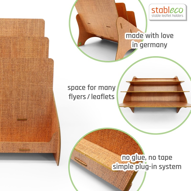 stableco 1x Ecological Leaflet Stand DIN A4 Horizontal with 3