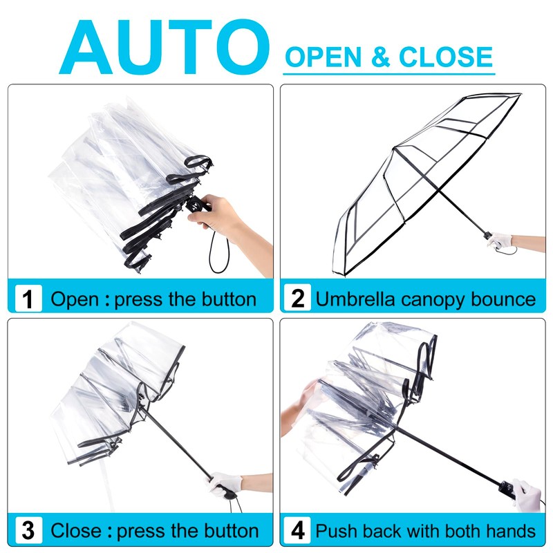 TopTie Clear Umbrella Compact 10 Ribs for Windproof Auto Open