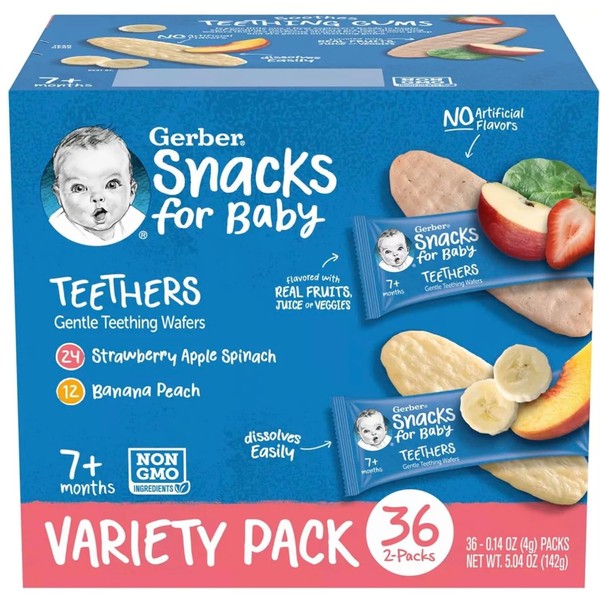 Gerber Teethers Variety Pack Baby Snacks 5.04oz 36 Paquetes de