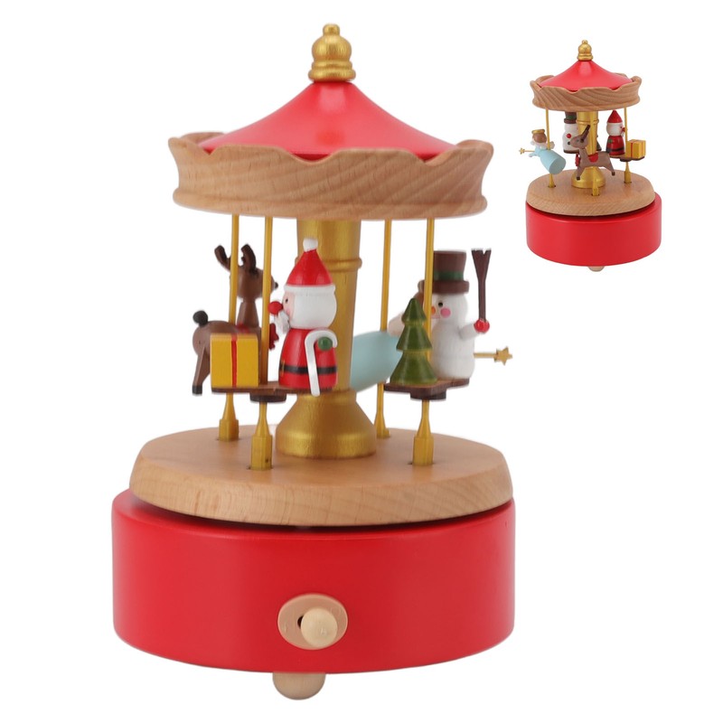 Christmas Music Box Wood Carousel Delicate Clockwork Musical Box Decoration