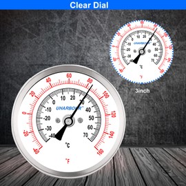 UHARBOUR Water Temperature Gauge, 3" Dial Fully StainlessSteel Water Temp Gauge, Water Thermometer with 2-1/2" Stainless Steel Stem, -40 to 160°F, 1/2" NPT Back Mount