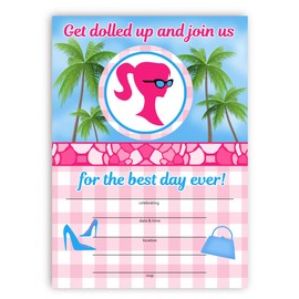 POP parties Pink Gingham Glamour Girl Party Invitations - 12 Invitations + 12 Envelopes - Glamour Girl Party Supplies - Glamour Girl Party Decorations - Invitations 12ct