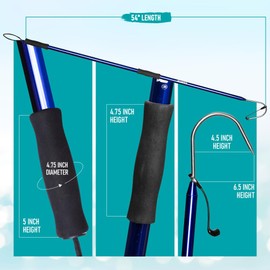 GAFFER SPORTFISHING Aluminum Fish Gaff Hook with Sharp Stainless Steel Fishing Spear Hook Holder | Light Weight Fishing Pole Gaff Hook | Ergonomic Grips, Lanyard, Saltwater Fishing Gaff | 54” Blue