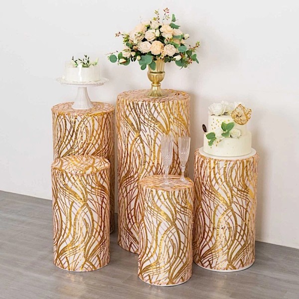 CraftsnFavors 5 ROSE GOLD GOLD Mesh Wavy Embroidered Sequins Cylinder
