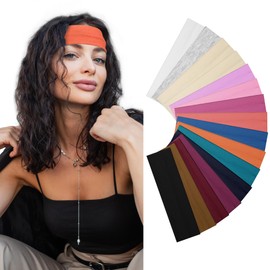 16Pcs Headbands for Women Non Slip - Stylish Sports Hair Bands for Women's Hair - Soft Cotton Cloth Stretchy Headbands for Women for Yoga, Outdoor Exercise Running